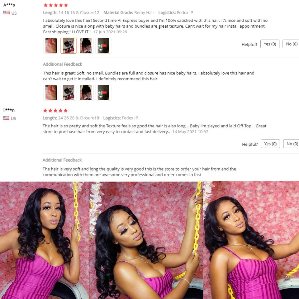 Younsolo Human Hair Loose Wave Bundles With Closure Brazilian Human Hair 3/4 Bundles With Lace Closure Loose wave Hair Extension