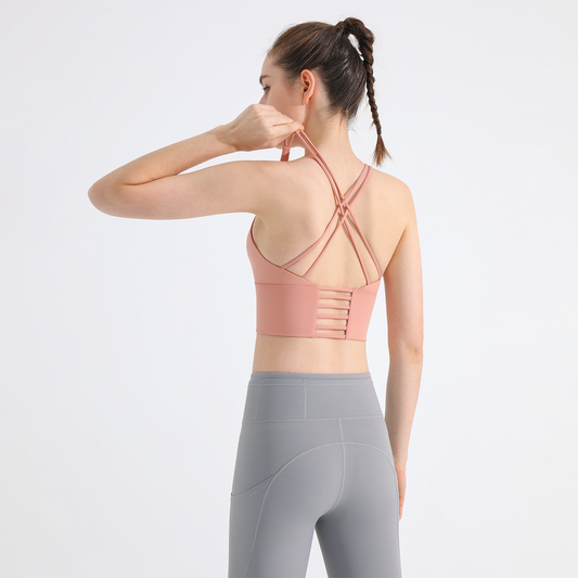 Women Medium to High Impact Sports Bra, Cross-Back Strappy Workout Crop Top with Pads, No Bounce Support for Running, Yoga, Gym