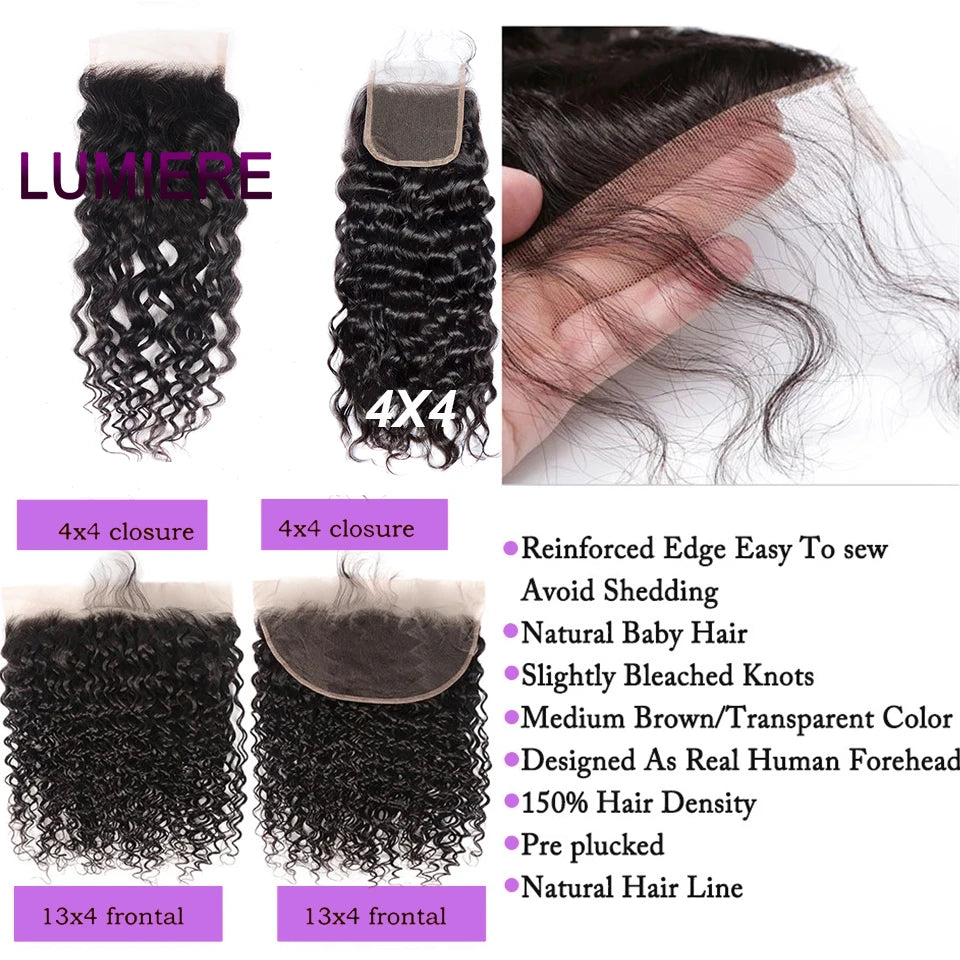 Water Wave Bundle With Closure Wet and Wavy Curly 100% Virgin Raw Jerry Curly Human Hair Bundle With Frontal Hair Extension 18A