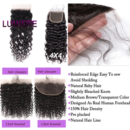 Water Wave Bundle With Closure Wet and Wavy Curly 100% Virgin Raw Jerry Curly Human Hair Bundle With Frontal Hair Extension 18A