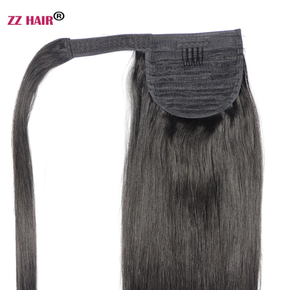 ZZHAIR 100% Human Hair Extensions 16"-26" Magic Wrap Around Ponytail 140g Clip In  Machine Made Remy Horsetail Stragiht