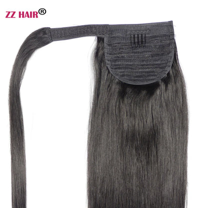 ZZHAIR 100% Human Hair Extensions 16"-26" Magic Wrap Around Ponytail 140g Clip In  Machine Made Remy Horsetail Stragiht