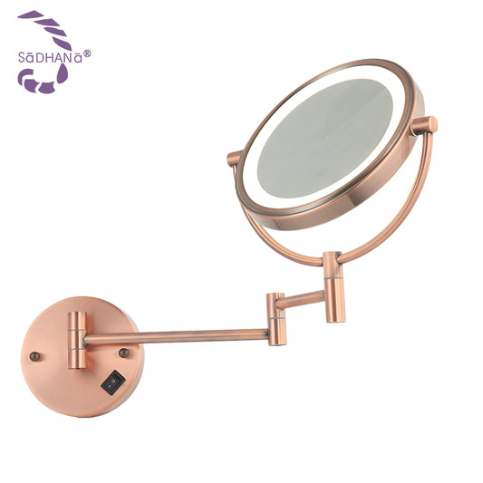 Wall Mounted Lighted Makeup Mirror Rose Gold Double-Sided LED Vanity Mirror with 1X/7X Magnification