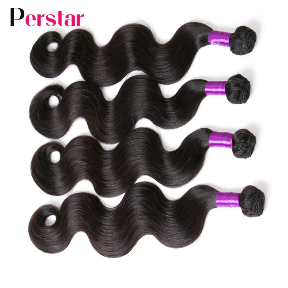 Perstar Body Wave Bundles Human Hair Weave Bundles Brazilian Weave Extensions 1/3/4 PCS Remy Hair Body Wave Extensions 8-28 Inch