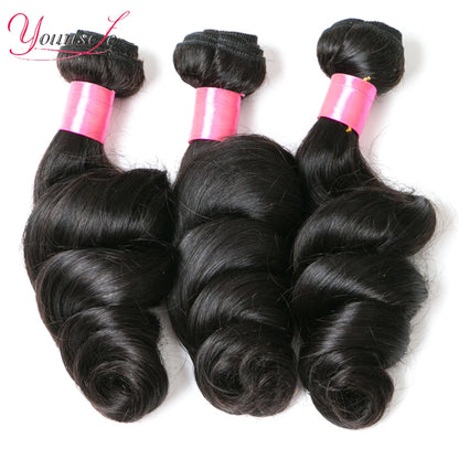 Younsolo Human Hair Loose Wave Bundles With Closure Brazilian Human Hair 3/4 Bundles With Lace Closure Loose wave Hair Extension