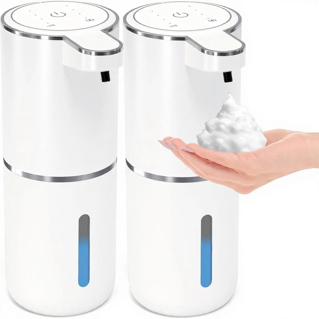 Homedec 2 Pack Automatic Foaming Touchless Soap Dispenser 12.8oz Rechargeable Wall-Mounted Smart Plastic 5 Year Warranty for