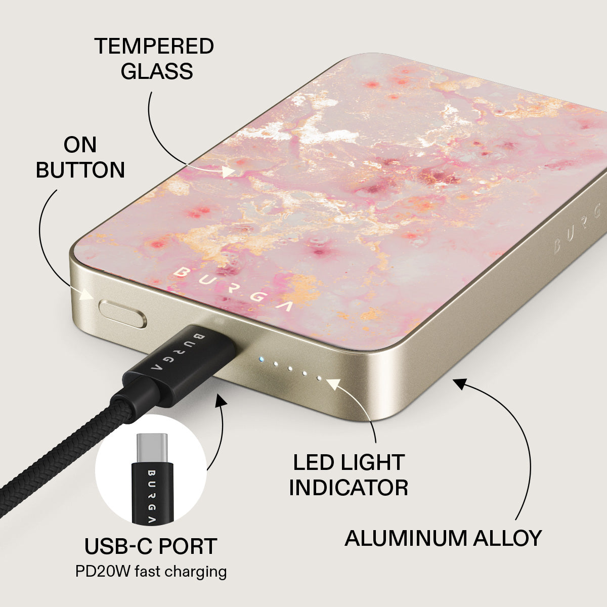Golden Coral - Pink Magnetic Power Bank