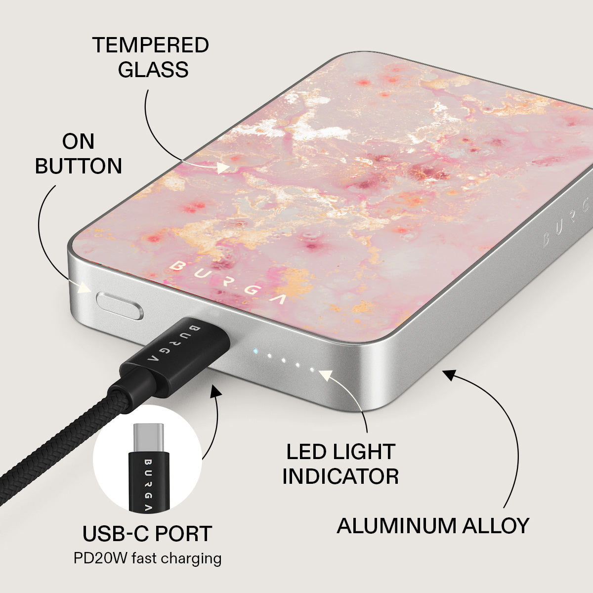 Golden Coral - Pink Magnetic Power Bank