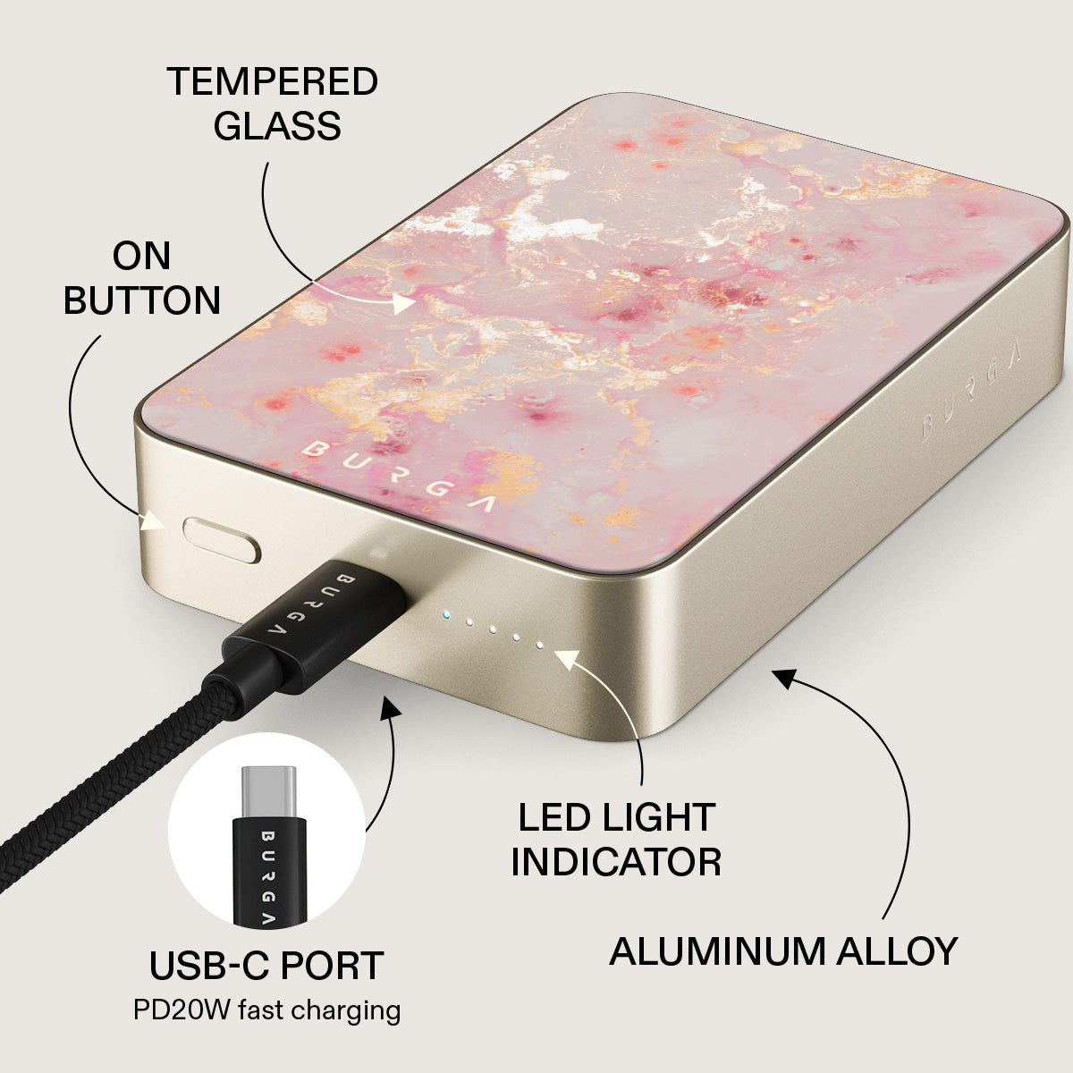 Golden Coral - Pink Magnetic Power Bank