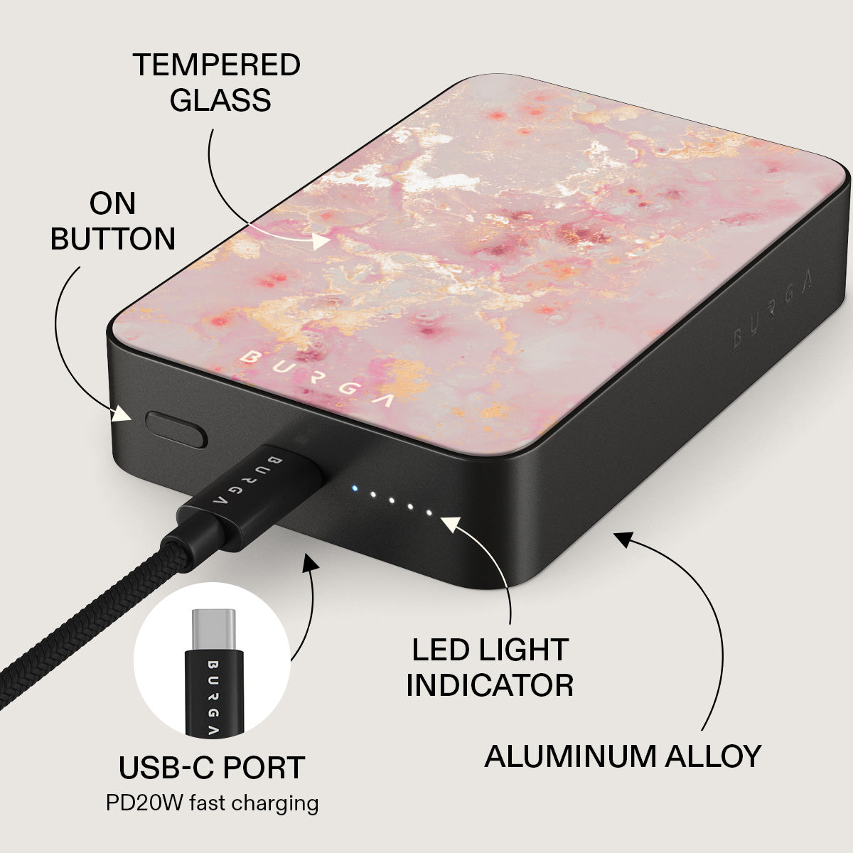 Golden Coral - Pink Magnetic Power Bank