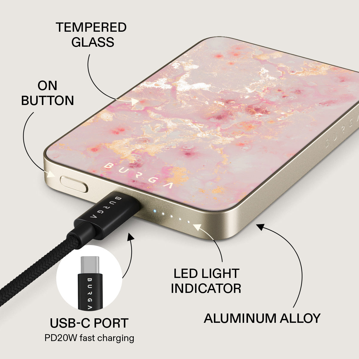 Golden Coral - Pink Magnetic Power Bank