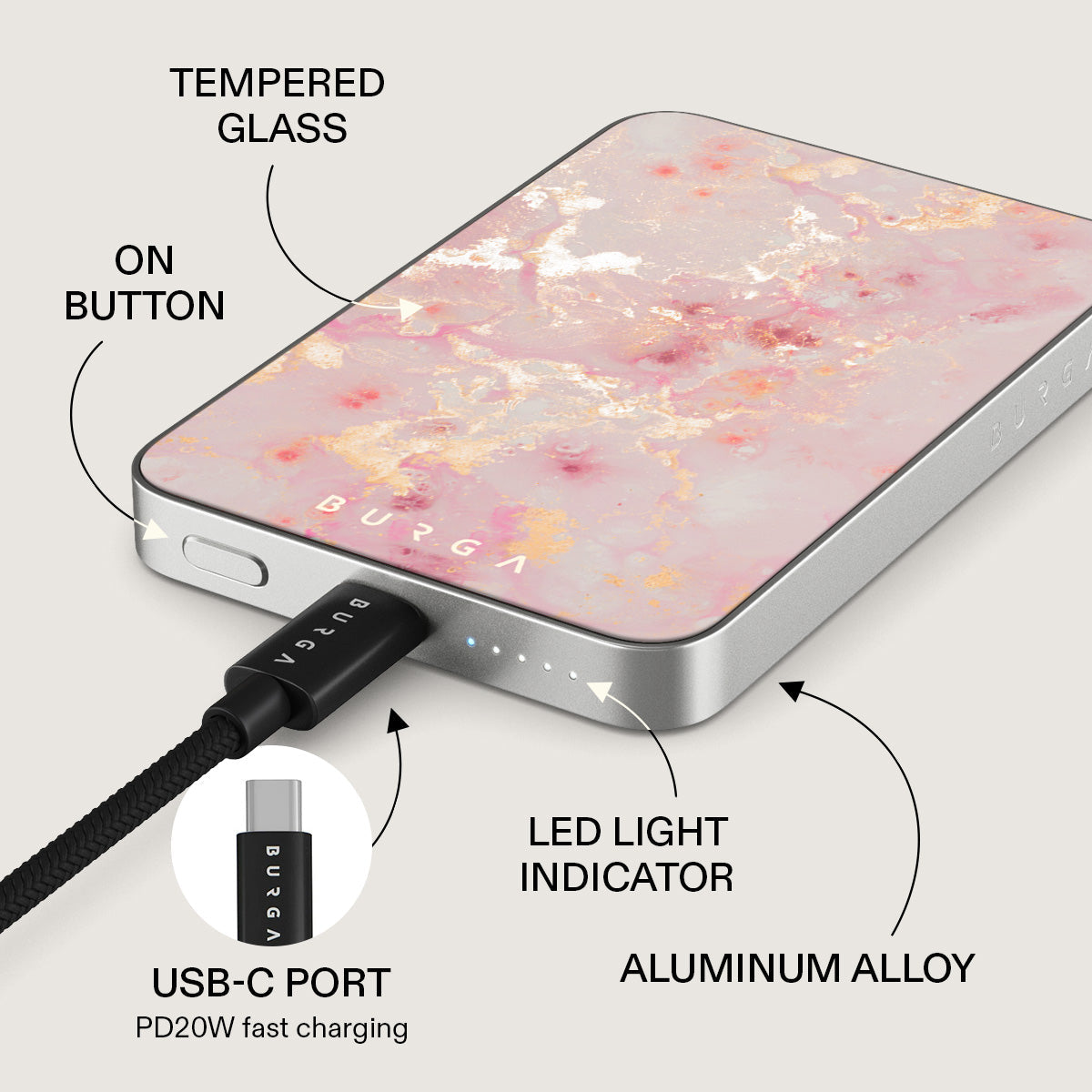 Golden Coral - Pink Magnetic Power Bank