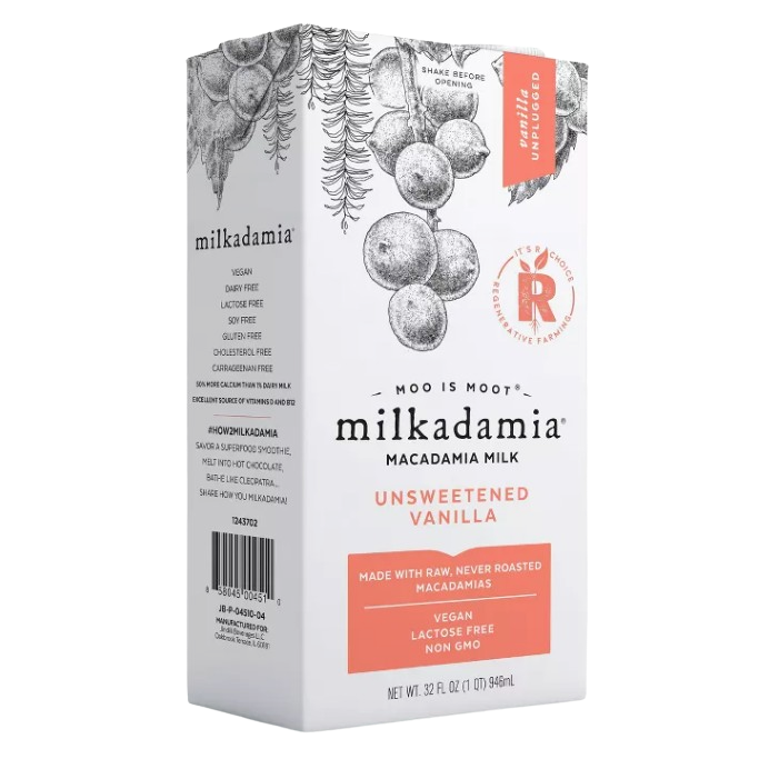 Milkadamia 32 oz. Unsweetened Vanilla Macadamia Nut Milk - Pack of 6