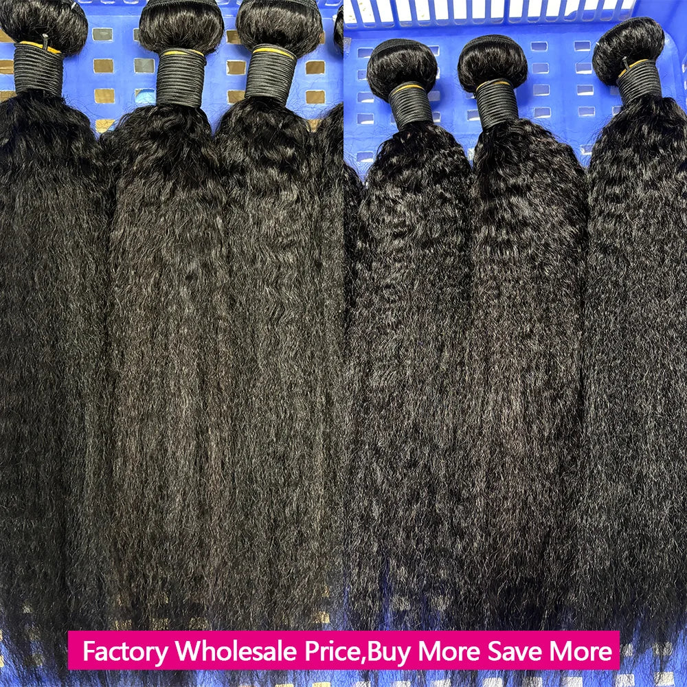 12A Kinky Straight Bundles Human Hair 100 Human Hair Yaki Straight Bundle 20 22 24 Inch Human Hair Bundles 3-5 Days Delivery