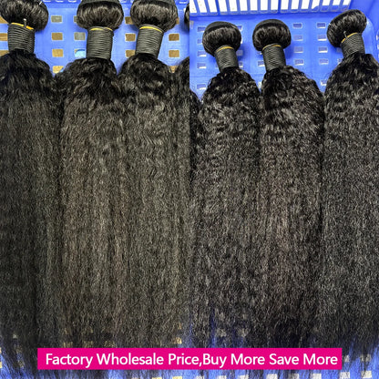 12A Kinky Straight Bundles Human Hair 100 Human Hair Yaki Straight Bundle 20 22 24 Inch Human Hair Bundles 3-5 Days Delivery