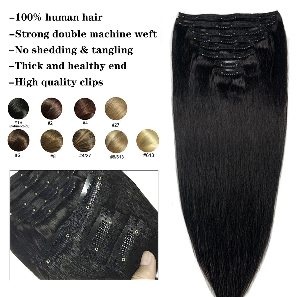 Clip In Hair Extensions Human Hair Brazilian Straight Clip In Natural Black Color Clip Ins Remy Hair 20 22 24 26 Inch For Women