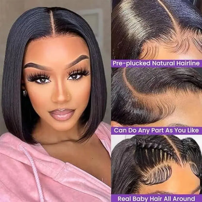 Rosslyn Straight Human Hair Wigs Bob 1b Black Wig 5x5 13x6 Hd Lace Frontal Wig Bleached Knoted Baby Hair Pre Plucked Flash Sale
