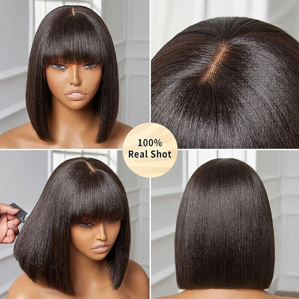 Rosslyn Bob Wig Human Hair Straight Wigs Full Machine Wig Black Wig 1b Bleached Knoted Short Human Hair Wigs Brazilian Original