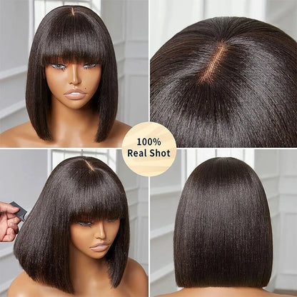 Rosslyn Bob Wig Human Hair Straight Wigs Full Machine Wig Black Wig 1b Bleached Knoted Short Human Hair Wigs Brazilian Original