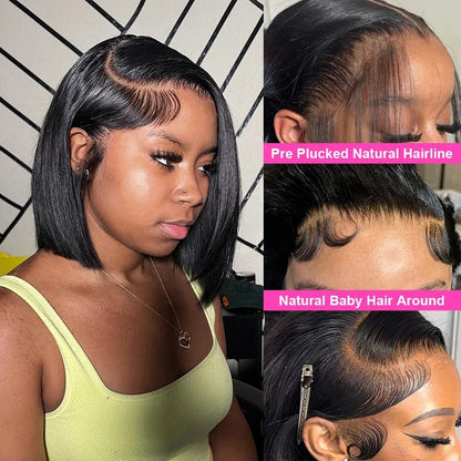 13x4 13x6 HD Bone Straight Lace Frontal Human Hair Brazilian 100% Short Bob Wig For Women 200% Straight Lace Front Bob Wigs