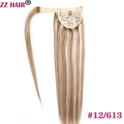 ZZHAIR 100% Human Hair Extensions 16"-26" Magic Wrap Around Ponytail 140g Clip In  Machine Made Remy Horsetail Stragiht