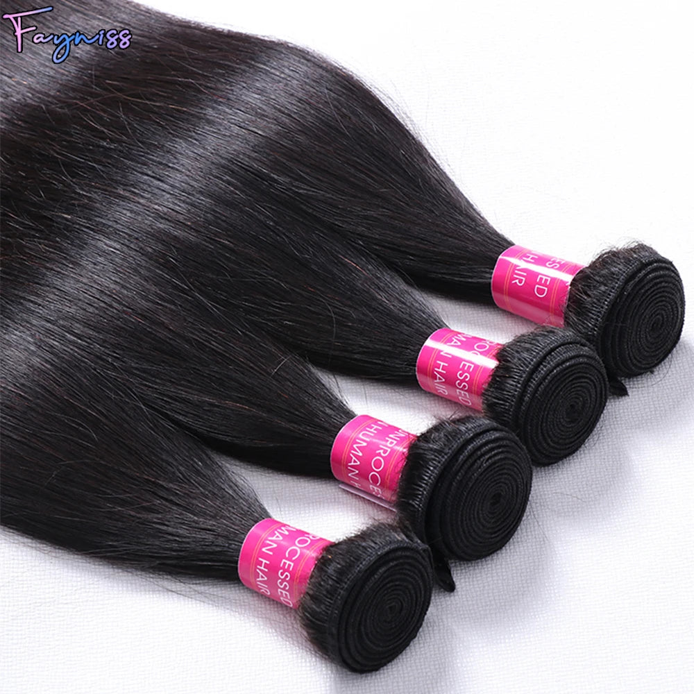 Fayniss Straight Human Hair Weave 1/3/4 Bundles Brazilian Raw Remy Human Hair Bundles 100% Unprocessed Human Hair Extension