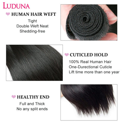 Luduna Straight Bundles Human Hair Brazilian Human Hair Bundles Remy Extensions 1/3/4 Bundle Deal Weave Double Weft Hair Weaving