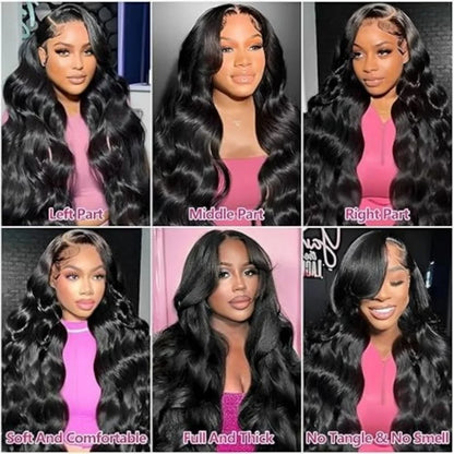 Body Wave Human Hair Wigs 13X6 Hd Lace Frontal Wig 250 Density 42 Inch  Pre Plucked Brazilian Hair 100% Natural Black