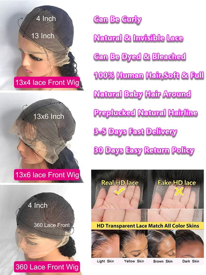 40 Inch Body Wave Human Hair Front Wig 13x6 13x4 Hd Lace Transparent Frontal wig Pre Plucked Brazilian Human Hair Wigs For Women