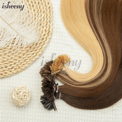 Nail U Tip Hair Extensions 100% Real Human Hair Natural Straight Kertain Hair Extensions 12-20 inches 30g/pack for Women Isheeny