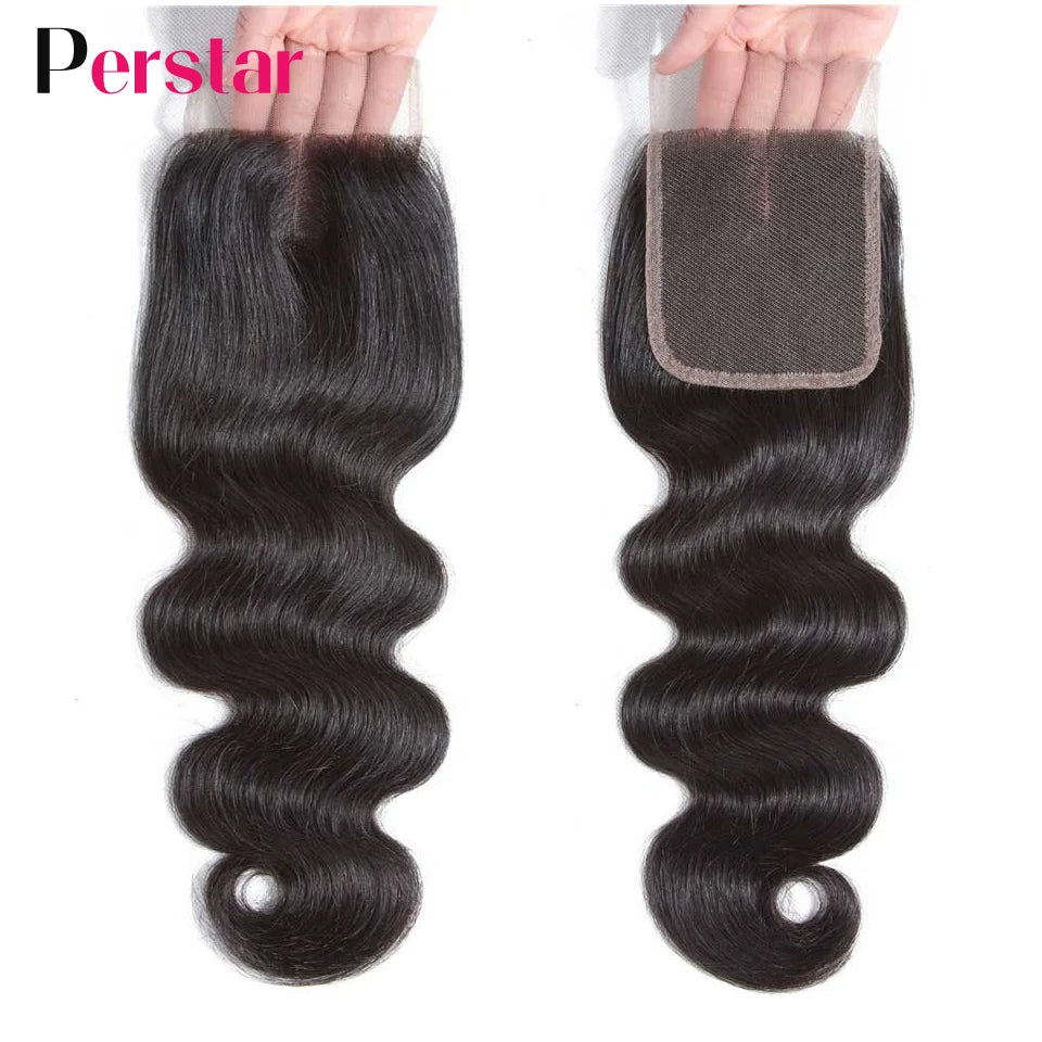 Perstar Human Hair Bundles With Closure Brazilian Body Wave Bundles With Closure Human Hair Weave Extensions 3/4 Bundles Remy