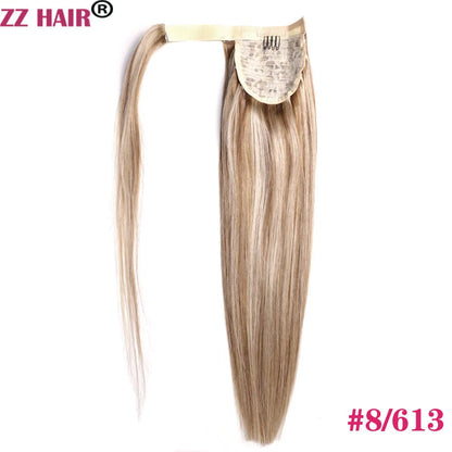 ZZHAIR 100% Human Hair Extensions 16"-26" Magic Wrap Around Ponytail 140g Clip In  Machine Made Remy Horsetail Stragiht