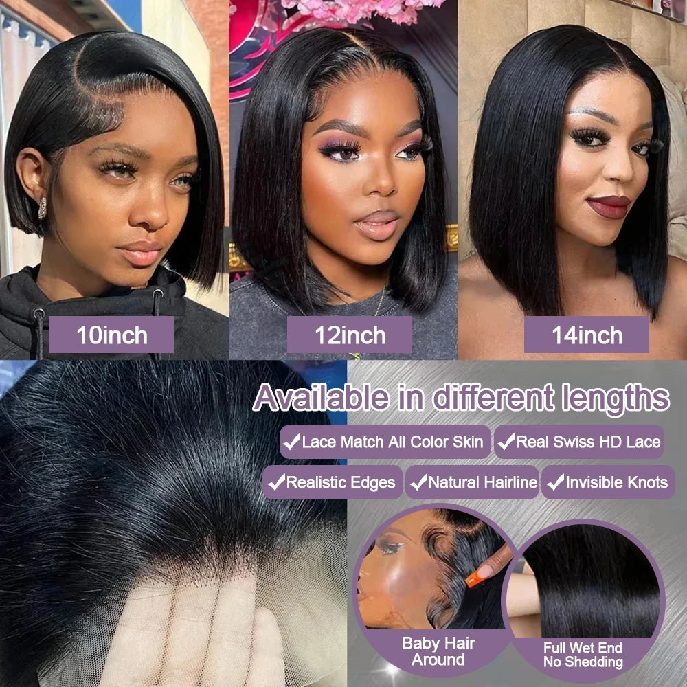 100% Human Hair Glueless Short Bob Wigs 13x6 Hd Lace Front Wig Frontal Vietnamese Multi Parting Braided Wear And Go Pre Plucked