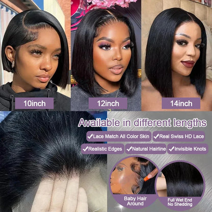 100% Human Hair Glueless Short Bob Wigs 13x6 Hd Lace Front Wig Frontal Vietnamese Multi Parting Braided Wear And Go Pre Plucked
