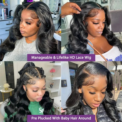 200 Density Body Wave 13x6 HD Transparent Lace Front Human Hair Wigs For Women 13x4 360 Lace Frontal Brazilian Wigs Pre Plucke
