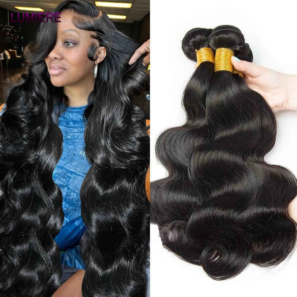 28 32" Body Wave Human Hair Bundle with Closure Frontal HD Transparent Lace Closure And Bundle 100% Virgin Human Hair Extension