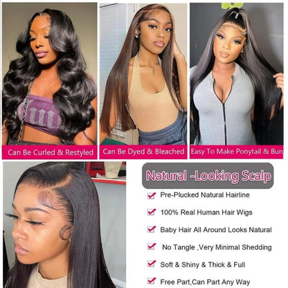 Straight Human Hair Wig Glueless 13X6 Hd Lace Frontal Wigs 40 Inch Lace Front Wigs Brazilian 250 Density Natural Color For Women