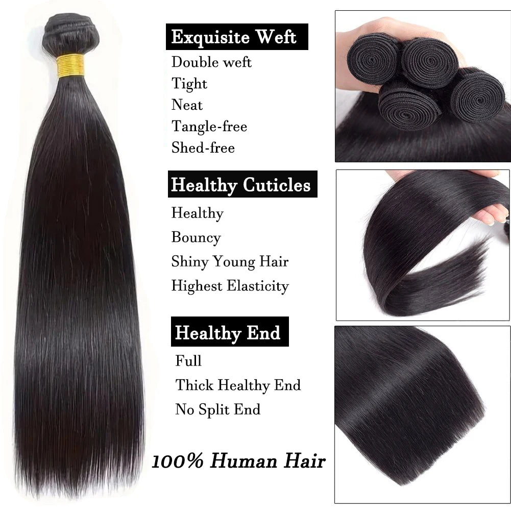8-30 Inch Straight Human Hair Bundles 12A 100% Human Hair Extensions Natural Black Brazilian Hair Weave Bundles 1/3/4pcs Bundles