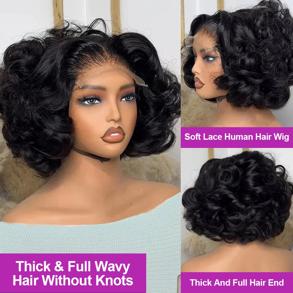 Body Wave HD Lace Frontal Wig 250% Short Bob Wig Glueless Human Hair Water Wavy 13x4 13x6 Transparent Lace Front Wigs For Women