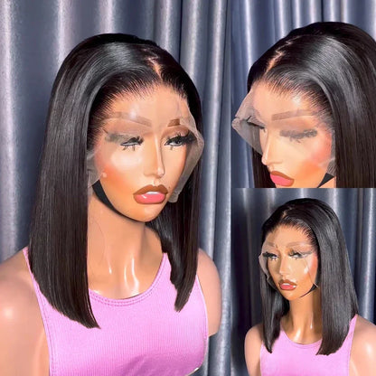 13x4 13x6 HD Bone Straight Lace Frontal Human Hair Brazilian 100% Short Bob Wig For Women 200% Straight Lace Front Bob Wigs