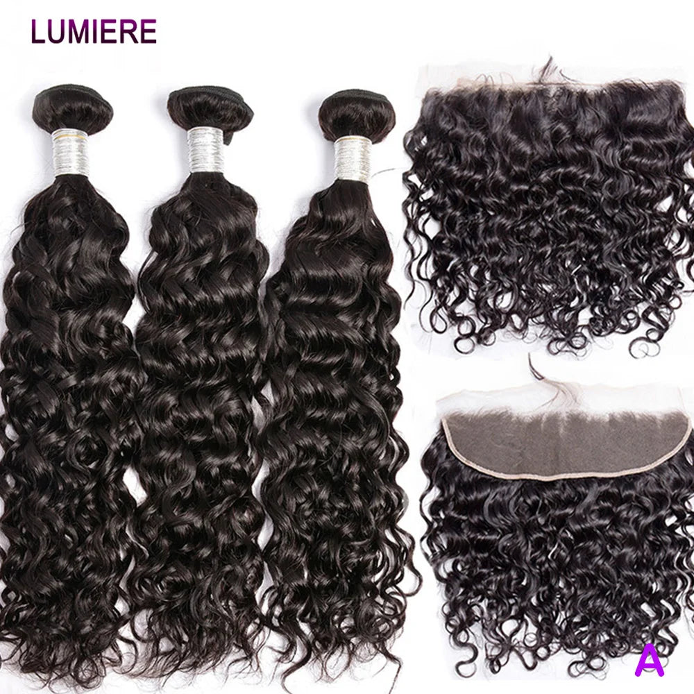 Water Wave Bundle With Closure Wet and Wavy Curly 100% Virgin Raw Jerry Curly Human Hair Bundle With Frontal Hair Extension 18A