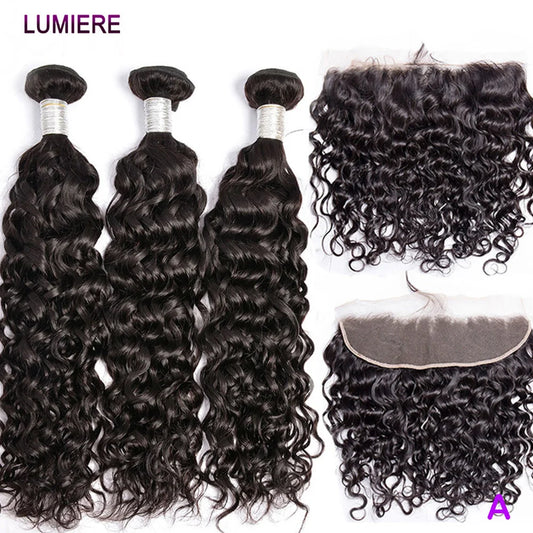 Water Wave Bundle With Closure Wet and Wavy Curly 100% Virgin Raw Jerry Curly Human Hair Bundle With Frontal Hair Extension 18A