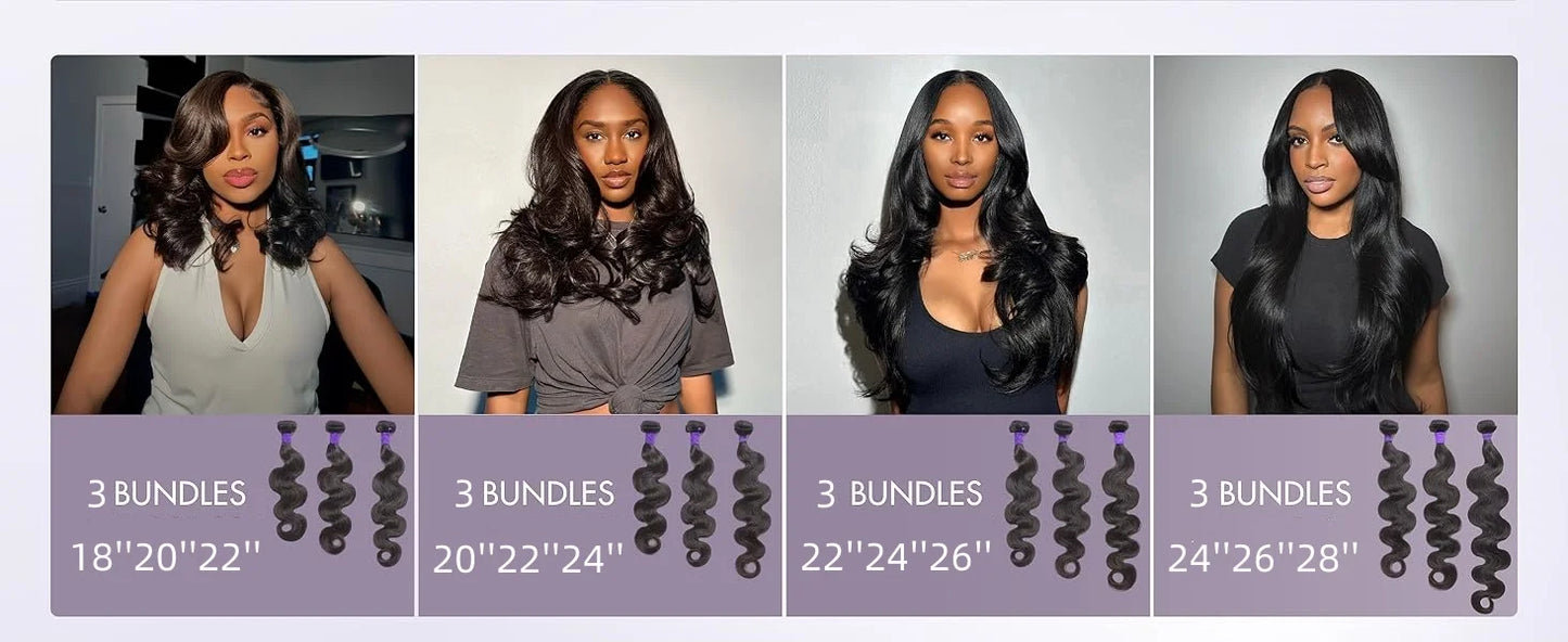 Human Hair Bundles with Closure Body Wave Brazilian Virgin Human Hair Weave 3 Bundles with 4x4 Lace Closure Natural Black Color