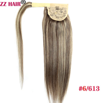 ZZHAIR 100% Human Hair Extensions 16"-26" Magic Wrap Around Ponytail 140g Clip In  Machine Made Remy Horsetail Stragiht