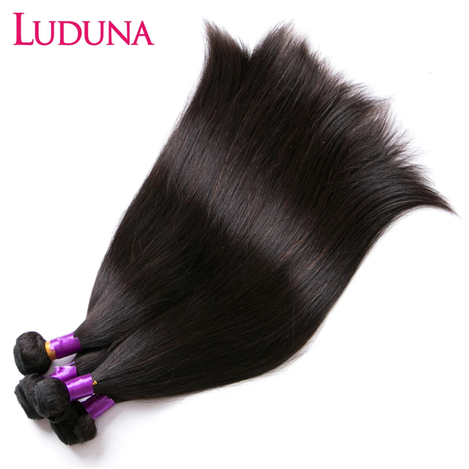 Luduna Straight Bundles Human Hair Brazilian Human Hair Bundles Remy Extensions 1/3/4 Bundle Deal Weave Double Weft Hair Weaving