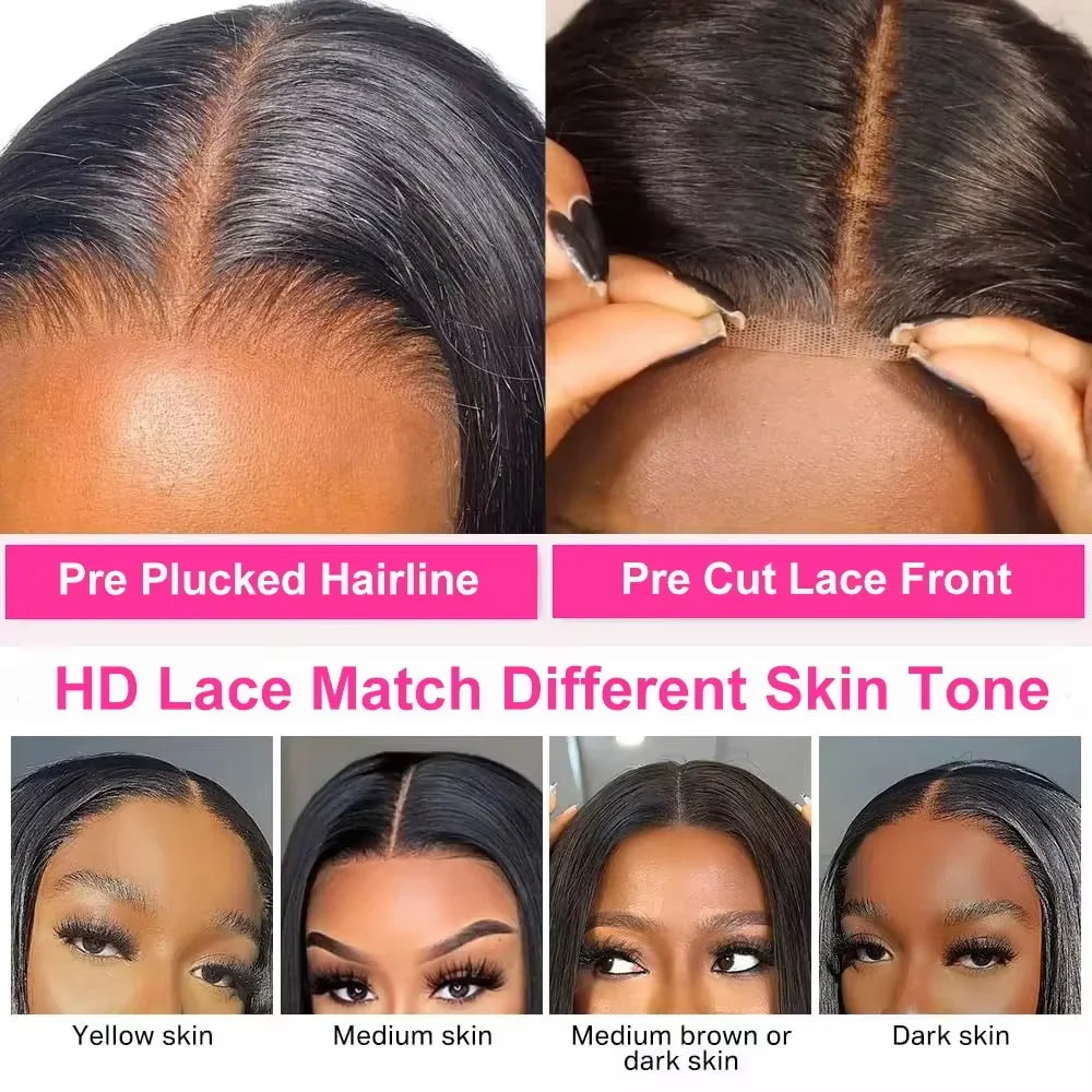 13x4 HD Bone Straight Lace Frontal Human Hair Brazilian 100% Short Bob Wig For Women 220% Straight Lace Front Bob Wigs ﻿