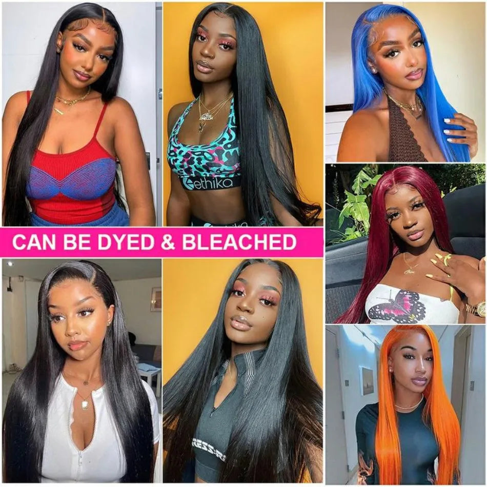 Straight Human Hair Wig Glueless 13X6 Hd Lace Frontal Wigs 40 Inch Lace Front Wigs Brazilian 250 Density Natural Color For Women