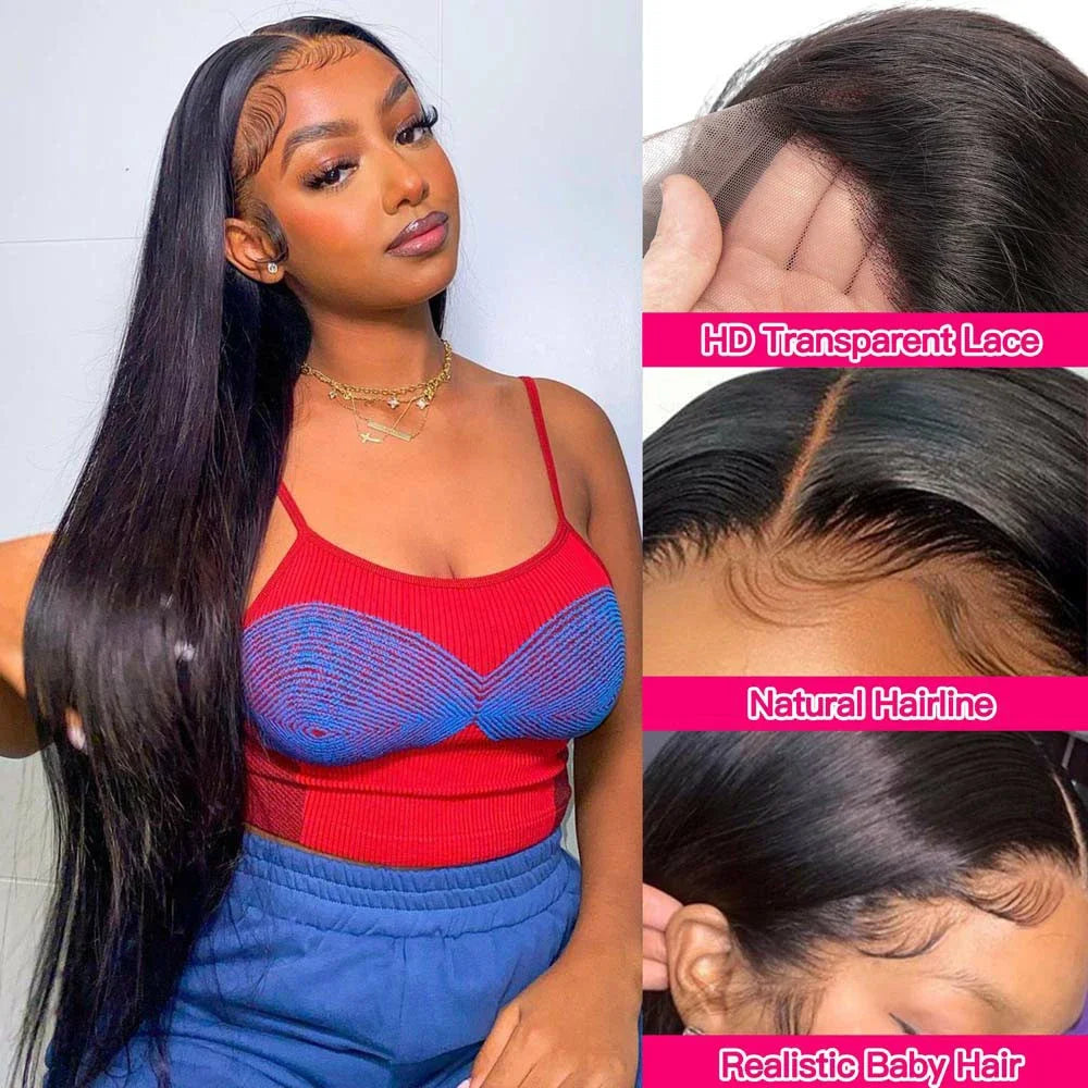 200 Density 40 Inch Bone Straight 13x4 13x6 360 Lace Front Wig Hd Transparent Lace Frontal Wig Human Hair Pre Plucked Lace Wigs