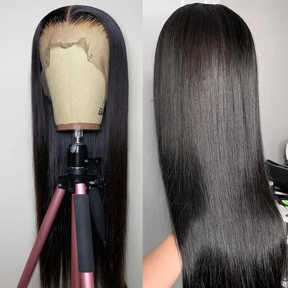 Straight Human Hair Wig Glueless 13X6 Hd Lace Frontal Wigs 40 Inch Lace Front Wigs Brazilian 250 Density Natural Color For Women