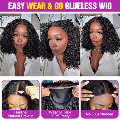 Curly Short Bob Wigs 13x4 7x5 Glueless Ready To Wear Brazilian 100% Human Hair Deep Wave 13x6 Hd Lace Front Wig For Women 250%